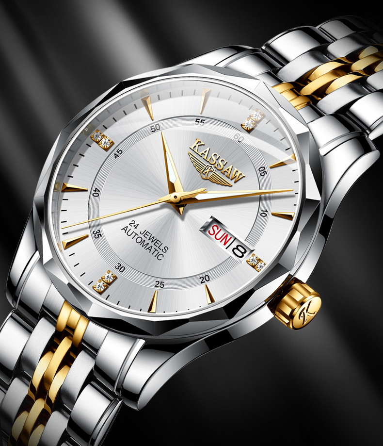 卡梭kassaw正品手表机械表男士手表菱形钨钢圈口全自动机械表商务系列