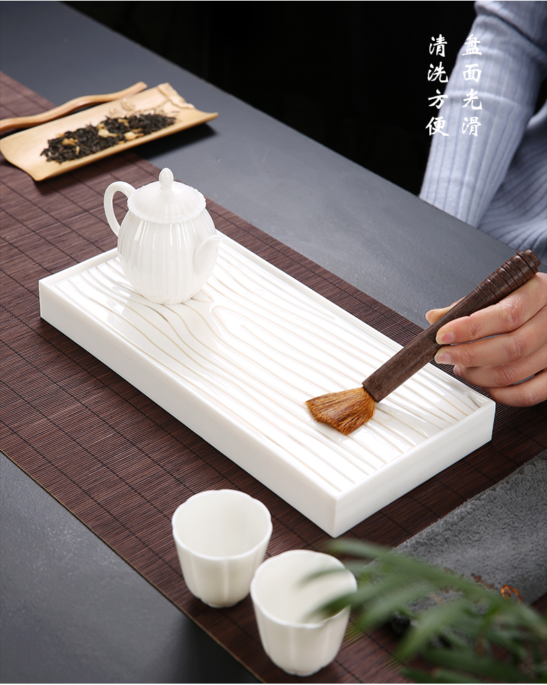 国泰家和(guotaijiahe)家居器皿 白色陶瓷长条干泡茶盘接水盘大号带