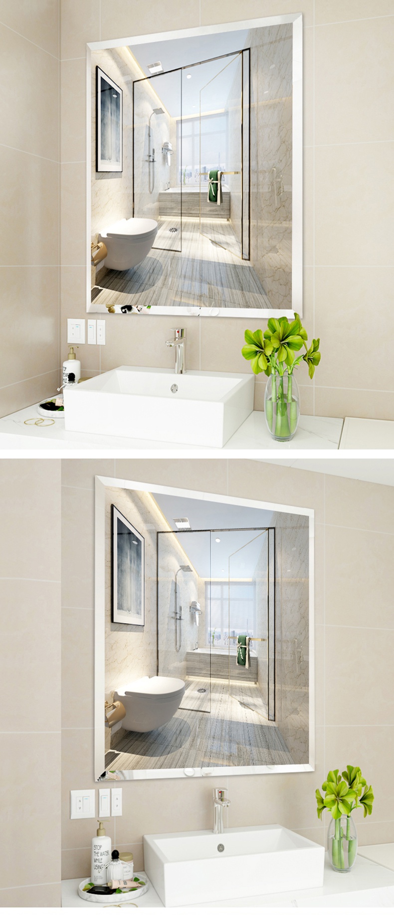 闪电客浴室镜子贴墙自粘洗手间免打孔卫生间厕所壁挂洗漱台化妆镜挂墙