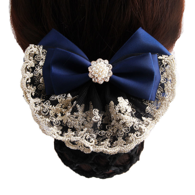 职业头花女白领头饰工作发饰优雅护士空姐网兜发卡蝴蝶结蕾丝发夹满天