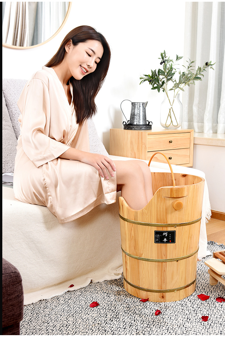 三维工匠泡脚桶木质50cm高过膝高深桶木桶蒸腿熏蒸桶家用私处足浴盆