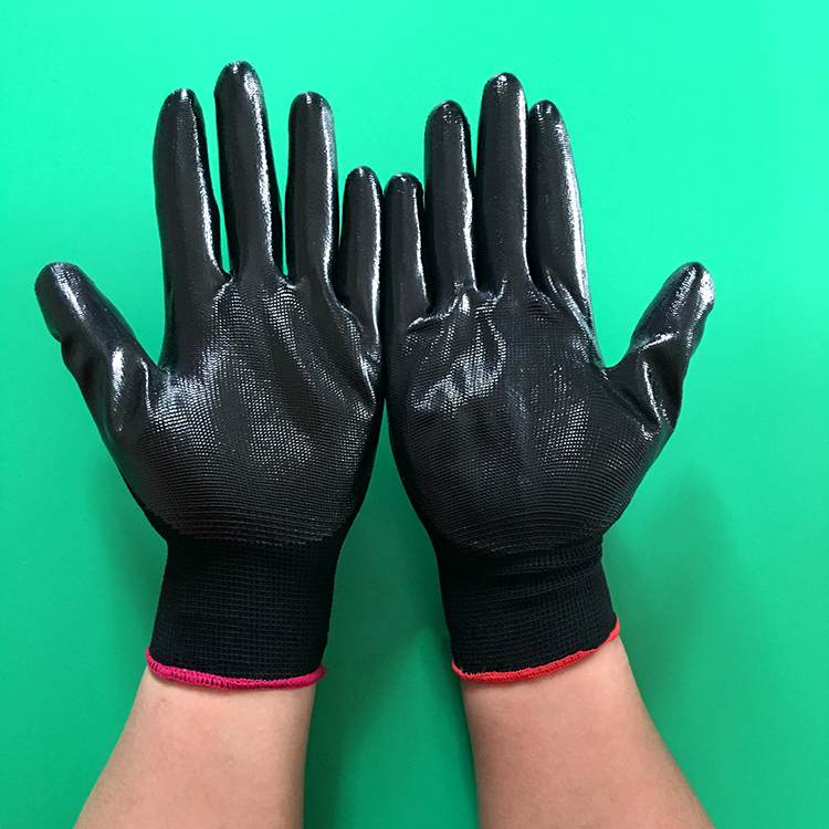 锦尚宏 防油13针尼龙蓝色挂胶劳保手套 防护丁青挂胶手套 丁晴浸胶