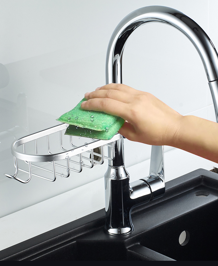 厨房水龙头置物架两边洗碗海绵沥水篮夹式太空铝抹布沥水架钢丝球三维