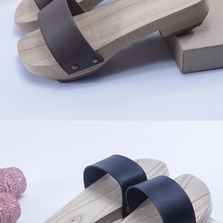 2020夏季广西桂林木屐木拖鞋男女款乡村传统手工无油漆木拖鞋低跟棕色