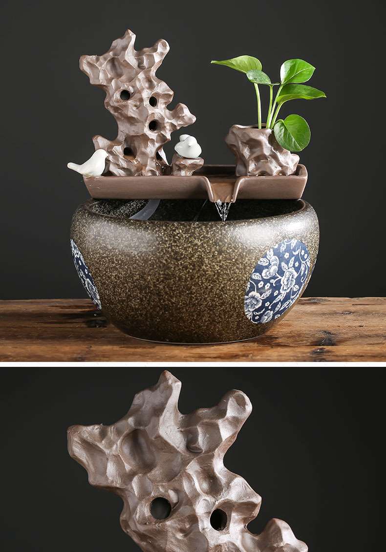 摆件 创意流水喷泉件小陶瓷新中式水循环鱼缸室内办公室桌面装饰