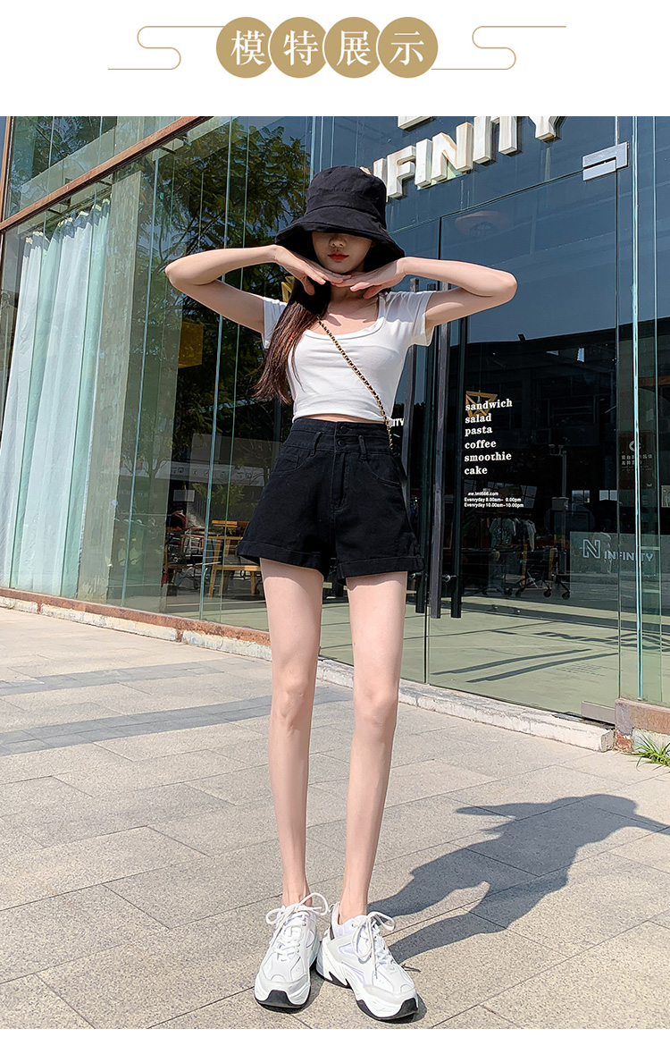 rosuya白色牛仔短裤女夏季2021年新款高腰外穿网红显瘦黑色a字热裤潮