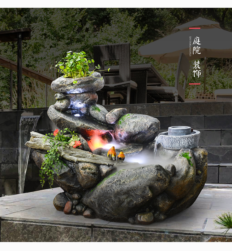 家装摆设阳台装饰品落地大室内花园庭院鱼池假山流水喷泉水景摆件