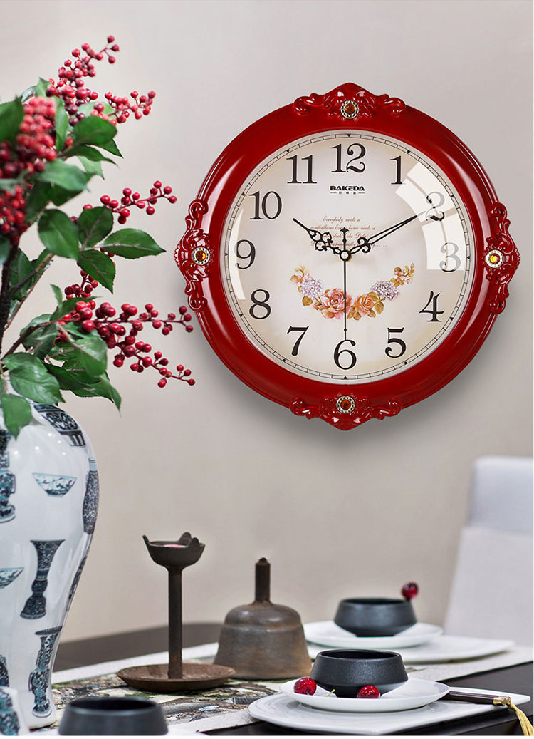现代客厅静音挂钟时尚创意时钟个性田园大钟表欧式挂表家用石英钟24cm