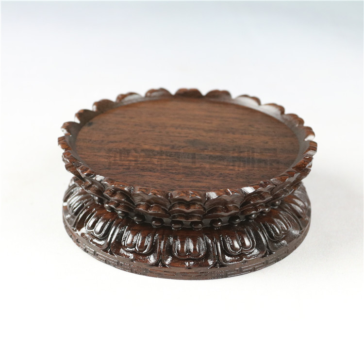 hkfx 观音莲花佛像底座佛台菩萨实木圆形底座红木盆景茶壶玉石摆件