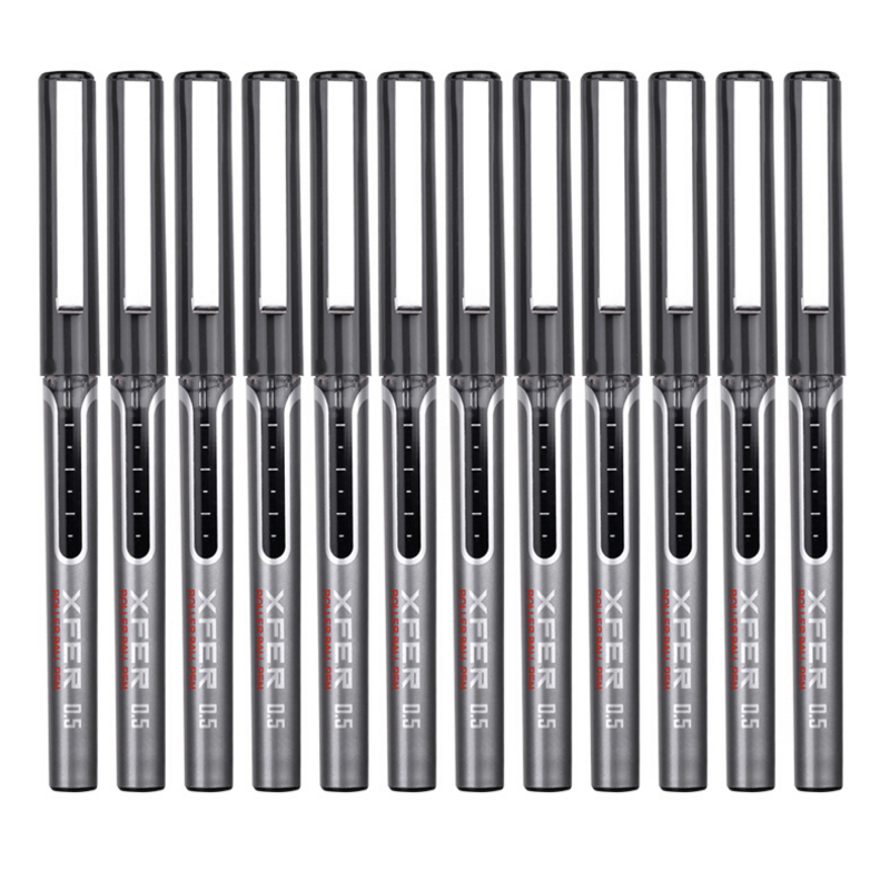 得力s657直液式走珠笔12支盒05mm全针管直液中性笔黑色