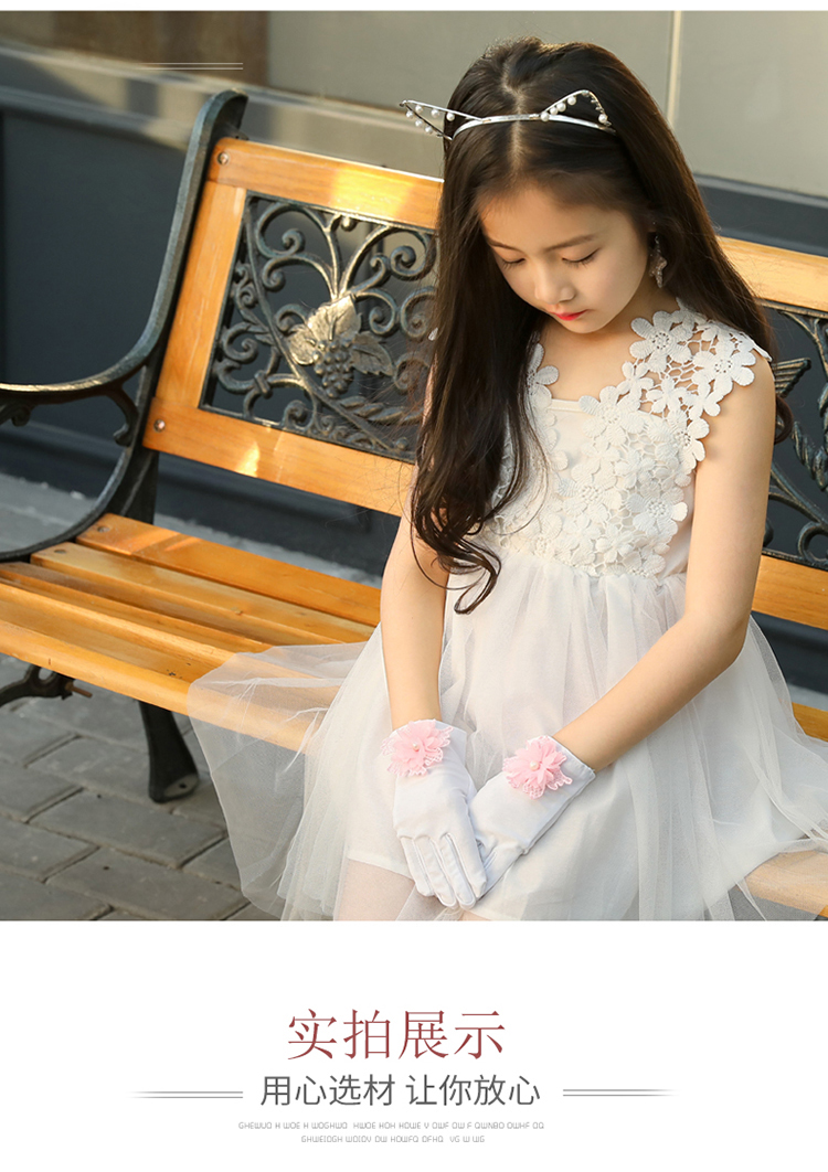 春夏短白粉蝴蝶结吊珠d1014136岁儿童白手套礼仪春秋女童表演跳舞蹈