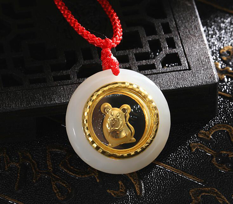 序壹xuyi时来运转十二生肖玉吊坠金镶玉红绳项链男女款礼物