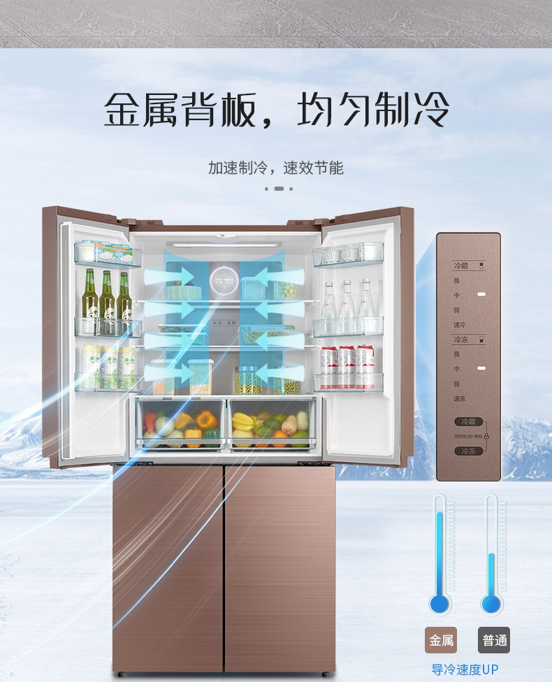 美的midea460升十字门冰箱双系统变频风冷无霜家用电冰箱bcd460wgpm