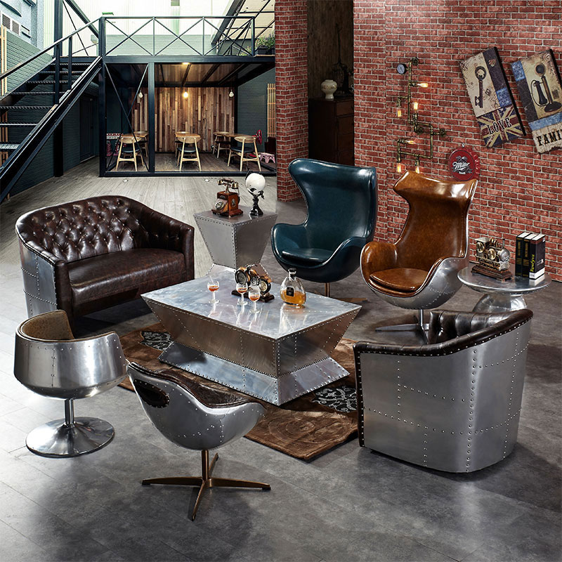 ktv酒吧茶几工业风铆钉个性创意梯形会所金属茶几异型铝皮茶几