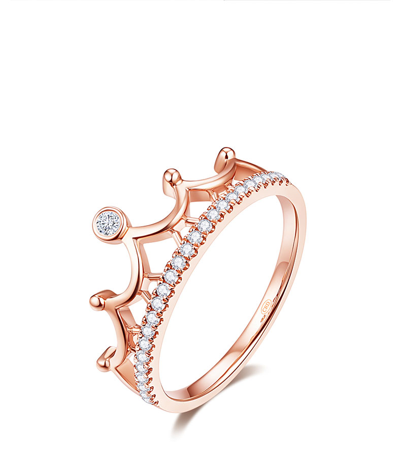 超级新品 克徕帝钻戒女18k玫瑰金钻石戒指皇冠戒指 q0439r