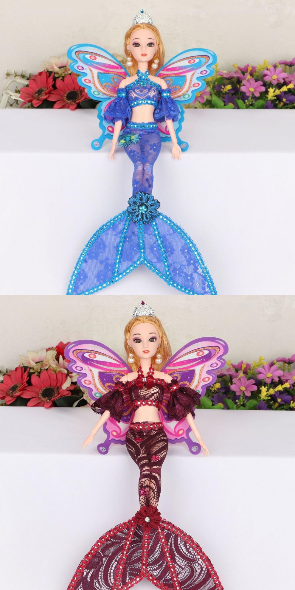 40厘米手工创意蕾丝美人鱼公主蝴蝶翅膀仙子玩具女孩娃娃