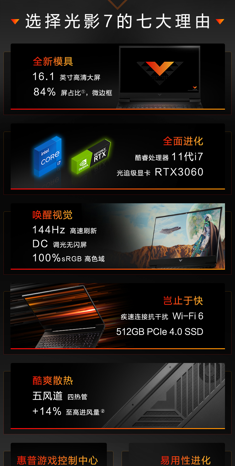 惠普hp光影精灵7victus16d0129tx原封标配161英寸高配置学生办公吃鸡