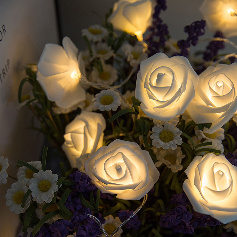 玫瑰花彩灯串闪灯led星星灯婚庆装饰灯卧室房间布置挂墙灯小夜灯粉红