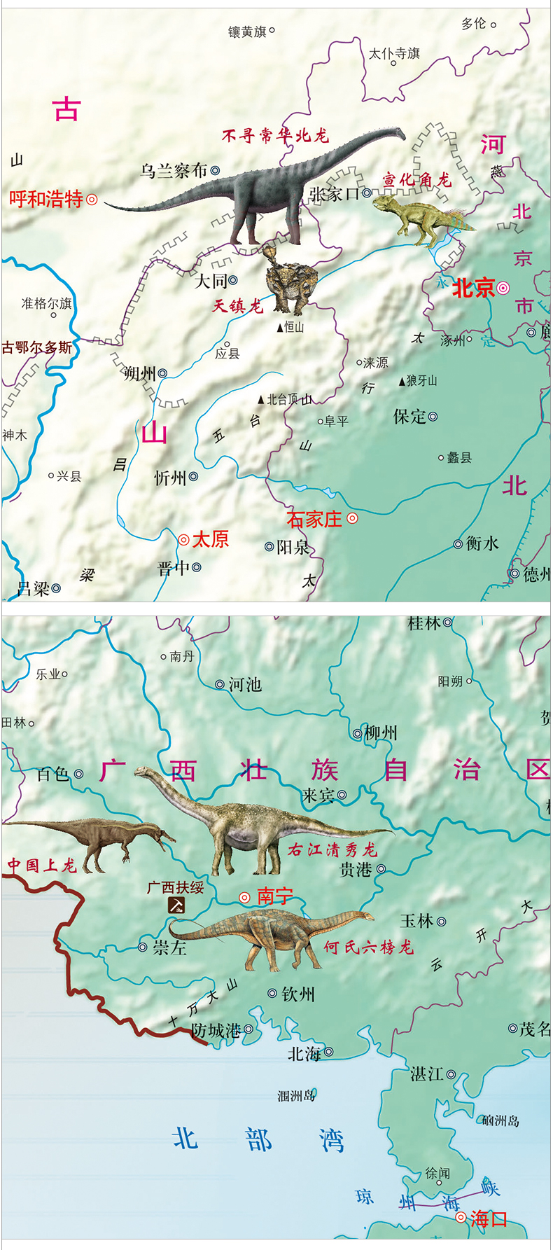中国地图ar恐龙再现少儿趣味知识地图超大全张儿童书房挂图1108米恐龙