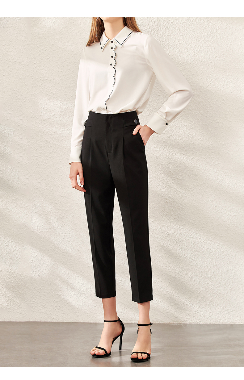 osa黑色高腰锥形裤女时尚百搭休闲九分小脚裤子显瘦夏季