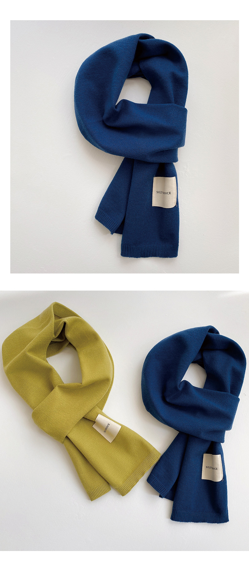 日系风~秋冬ins纯色小布标外搭护颈椎针织围巾围脖网红同款保暖女