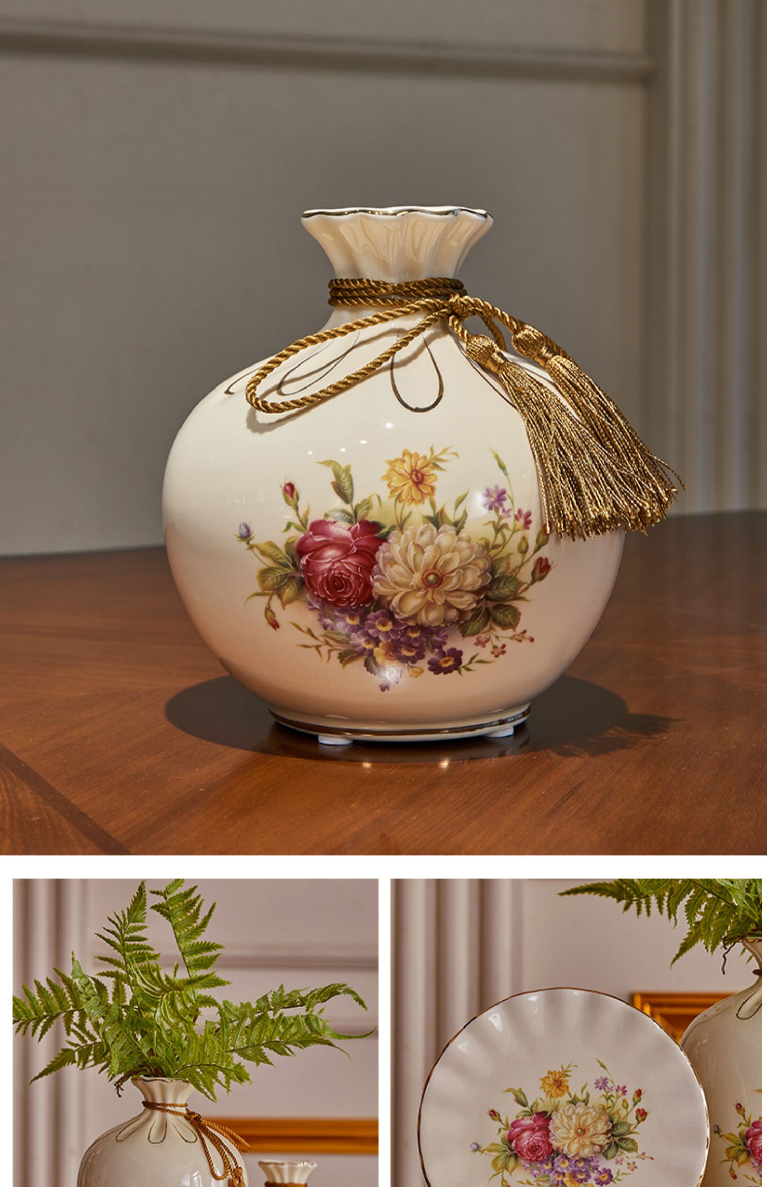 摆件家居饰品酒柜装饰品陶瓷客厅电视柜瓷器创意轻奢花瓶插花 fenghou