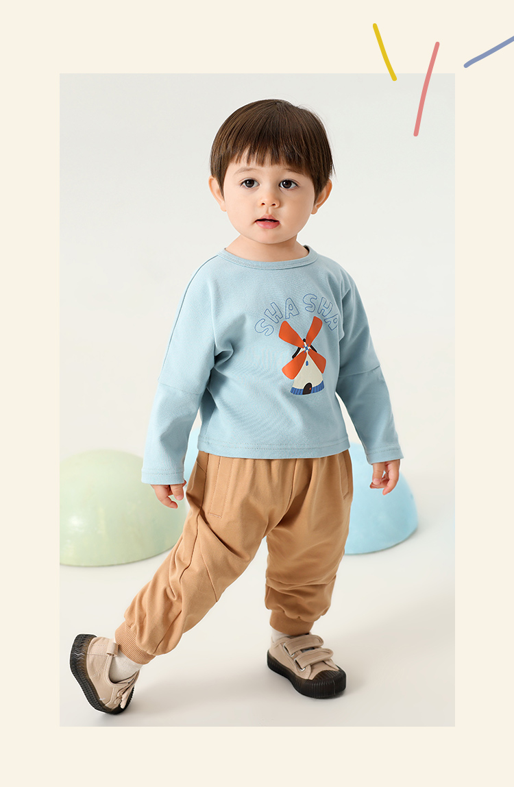 amila阿米拉童装 男童长袖t恤新款春装宝宝儿童洋气纯棉圆领上衣