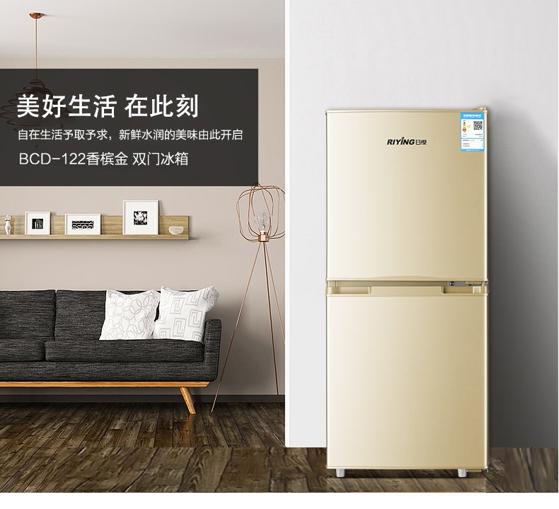 日樱riying122升双门冰箱节能低噪两门小型家用直冷电冰箱冷藏冷冻