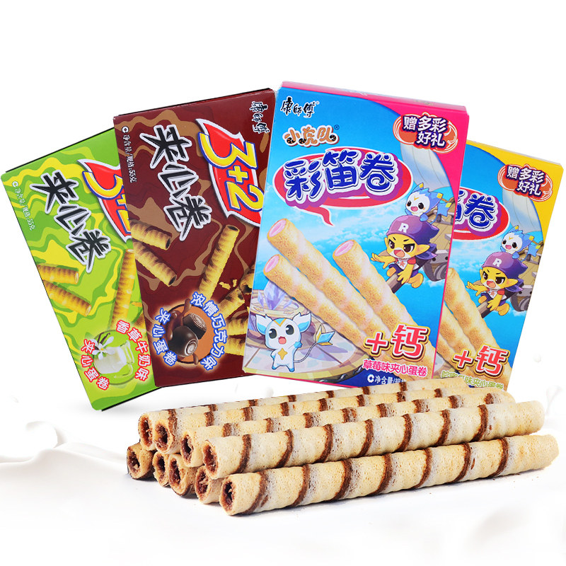 康师傅32夹心卷5盒彩笛卷巧克力草莓味办公室休闲零食小吃