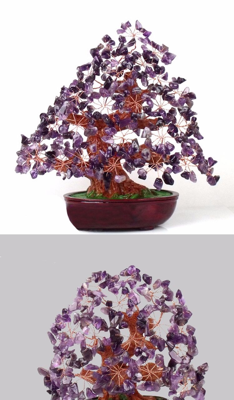 天然紫水晶招财树摆件招财旺财旺事业招桃花旺姻缘小号