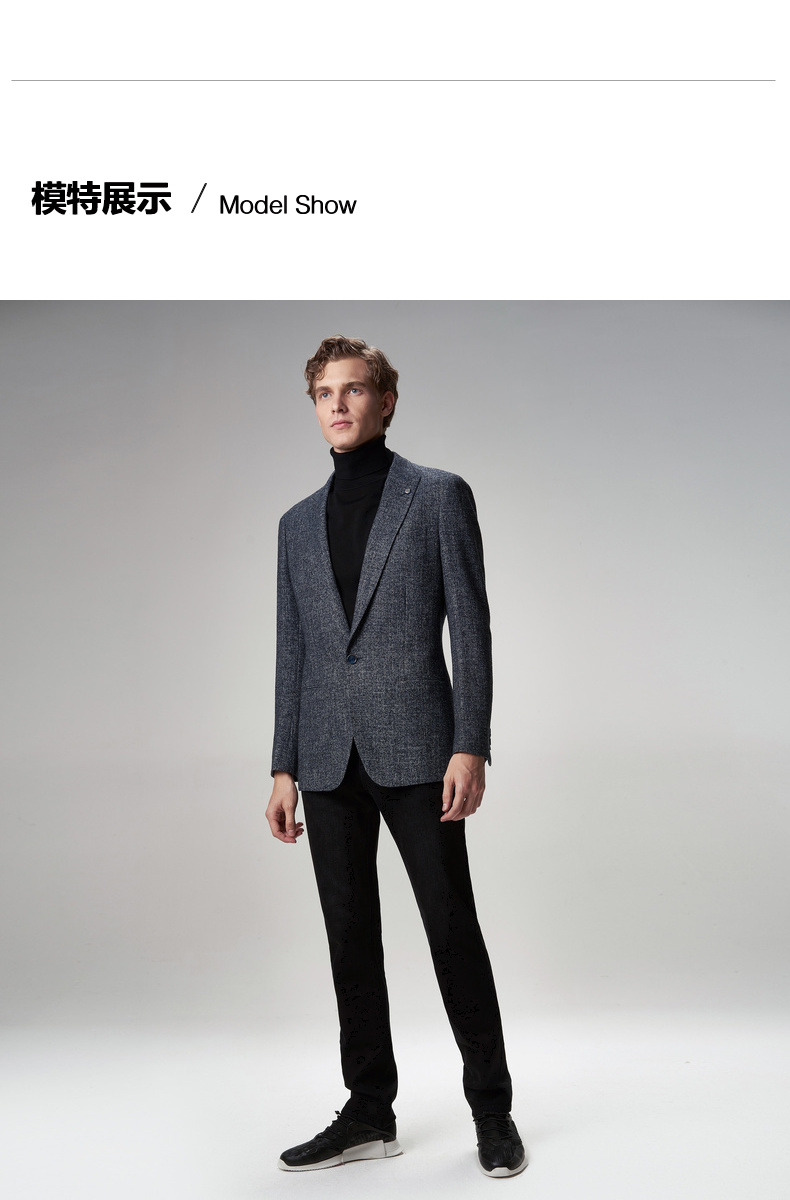 依文西装外套男正装单西时尚灰色羊毛休闲西装秋季ea780171