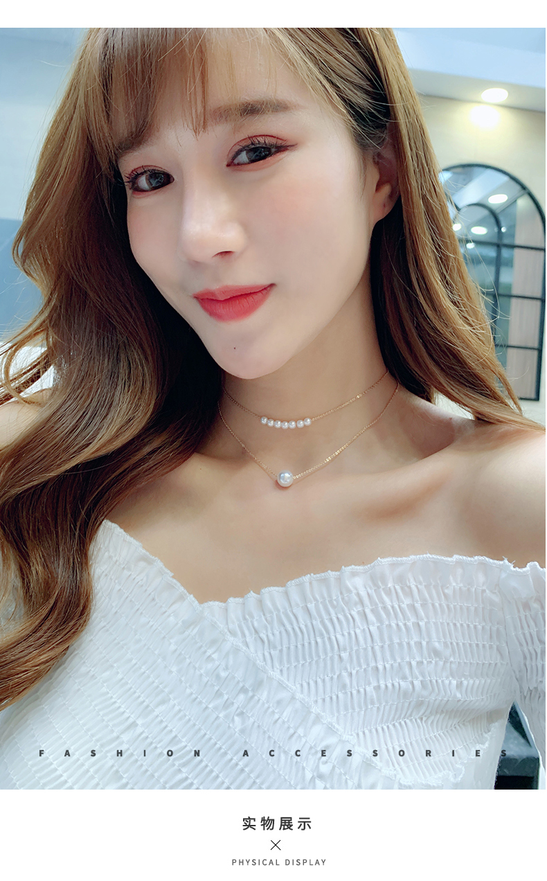 韩国时尚人造珍珠锁骨链吊坠双层链子项链女长款毛衣链个性颈链女