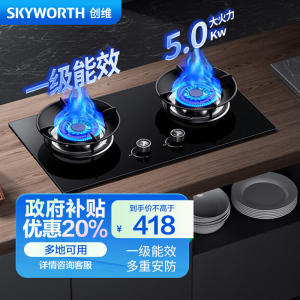 创维(Skyworth)燃气灶煤气灶双灶家用 天然气双灶具5.0kW聚能大火力台式嵌入式猛火灶 Z208B液化气