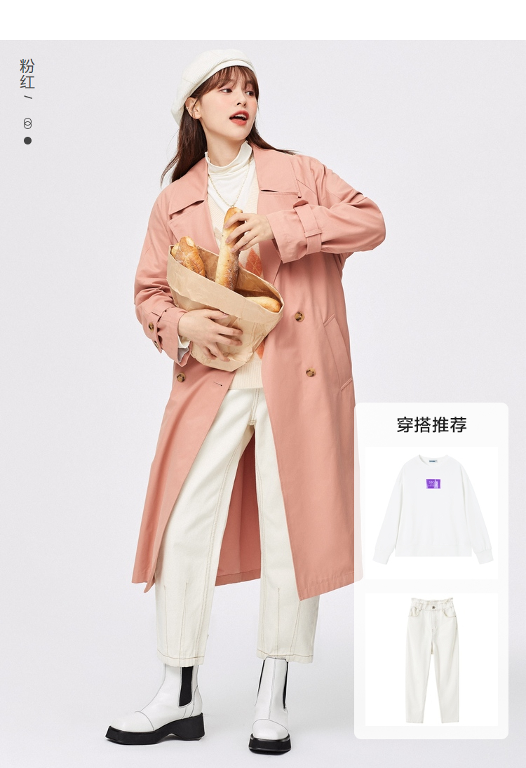 semir森马中长款甜美可爱蝴蝶结2021年春新款宽松显瘦风衣女