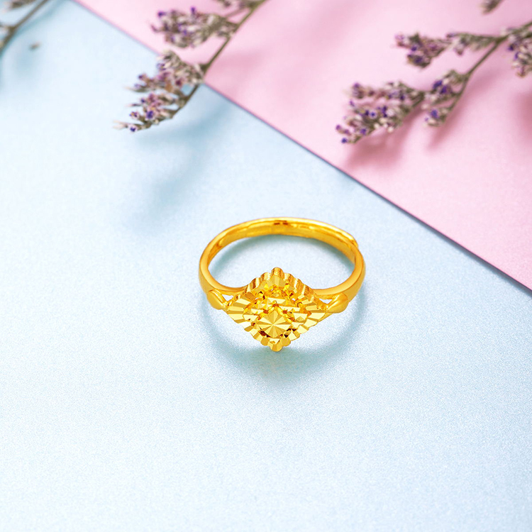 梦金园黄金戒指足金999车花仿钻菱形开口指环首饰女款黄金饰品首饰
