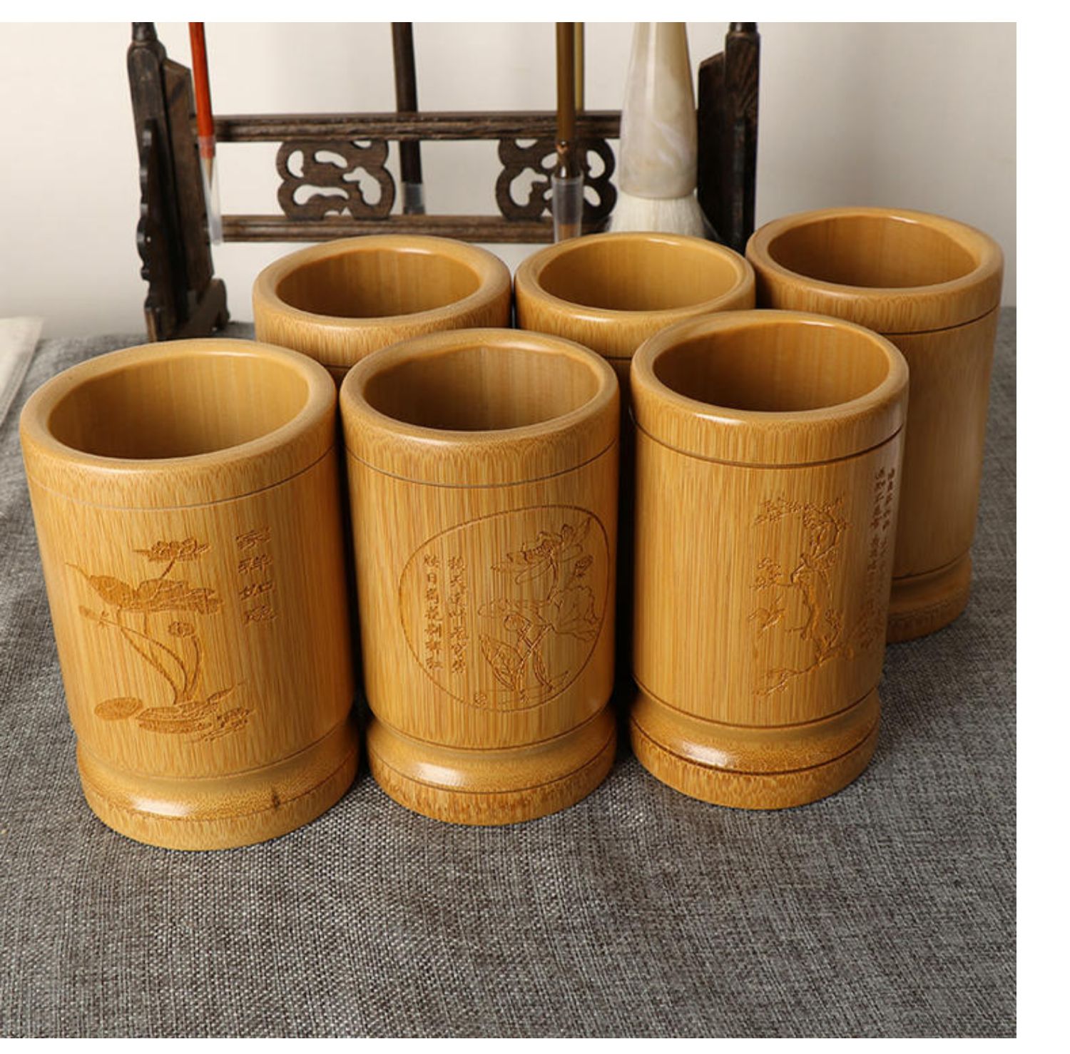 喻娄毛笔笔筒 竹笔筒创意办公室摆件用学生毕业礼品定制商务复古中国