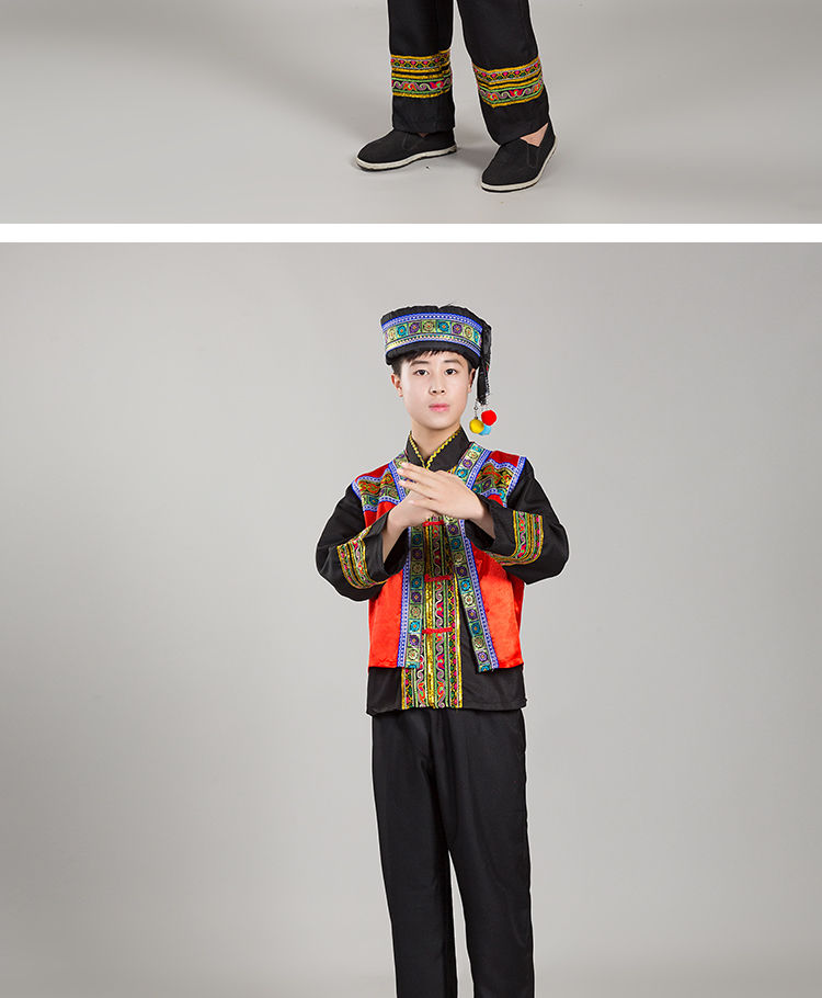 新款苗族服装男云南少数民族葫芦丝表演服装广西三月三壮族演出服