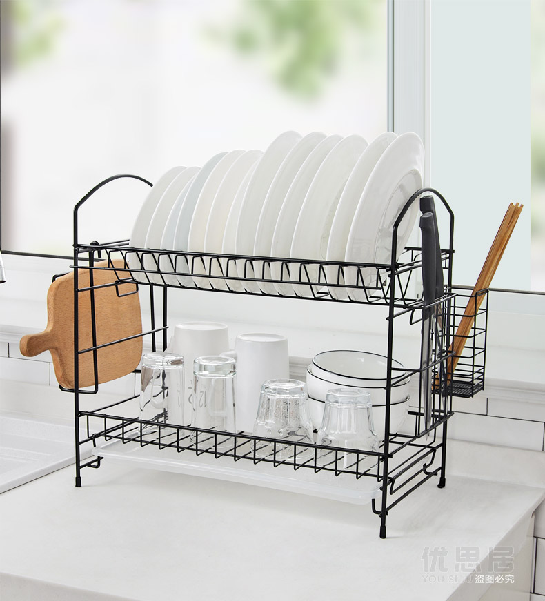 多功能碗架出租房简易碗柜置物架双层放碗沥水架碗碟架三维工匠