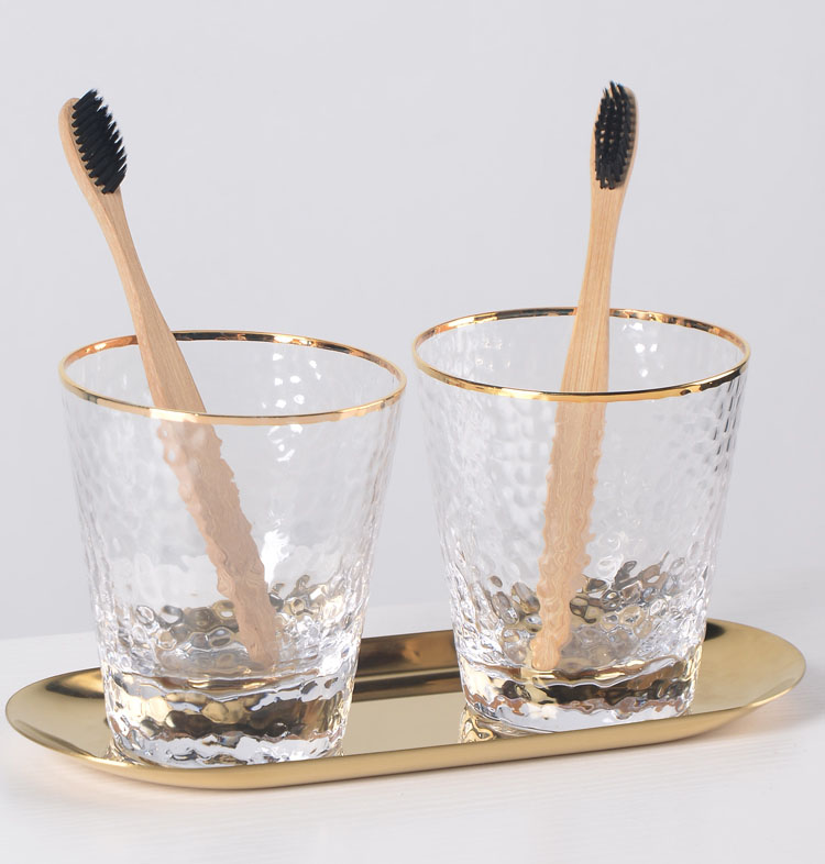 锤纹情侣玻璃漱口杯北欧简约刷牙洗漱杯带托盘生活日用家居器皿水具