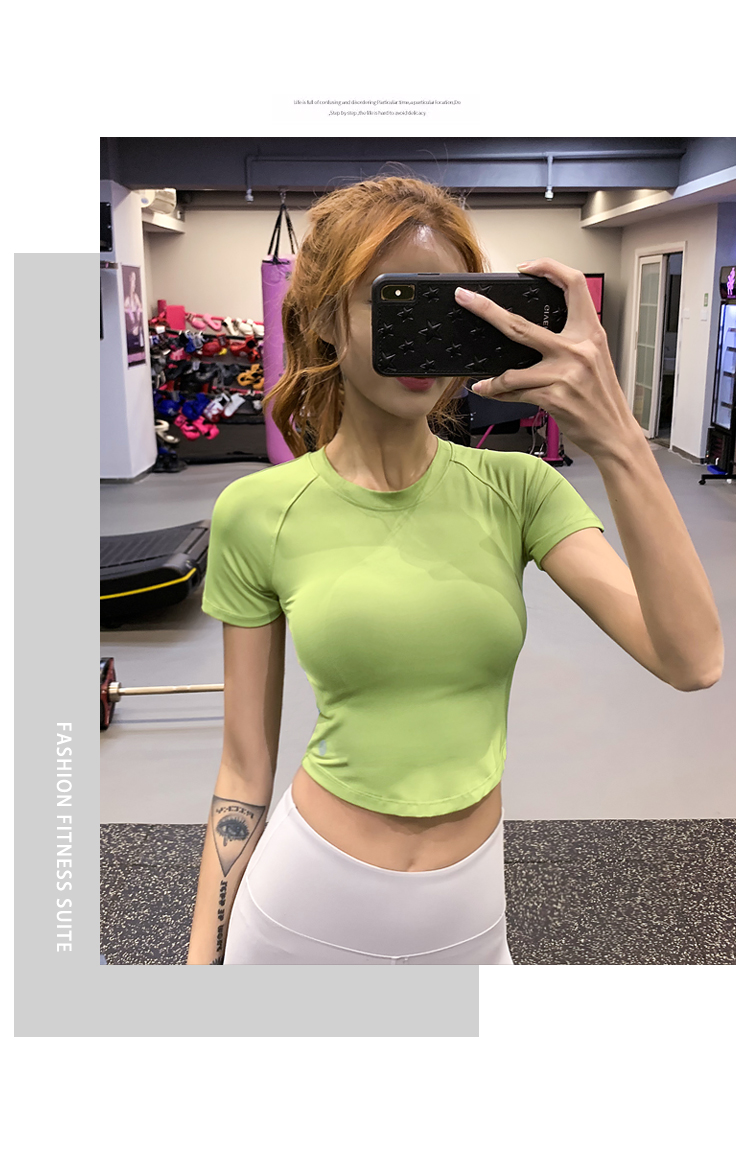 健身女孩露脐紧身衣显瘦跑步速干t恤网红运动短袖瑜伽服短款免运费