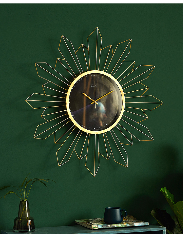 铁艺装饰5号电池太阳挂钟客厅玄关壁挂个性艺术壁饰金色铁艺挂钟白钟