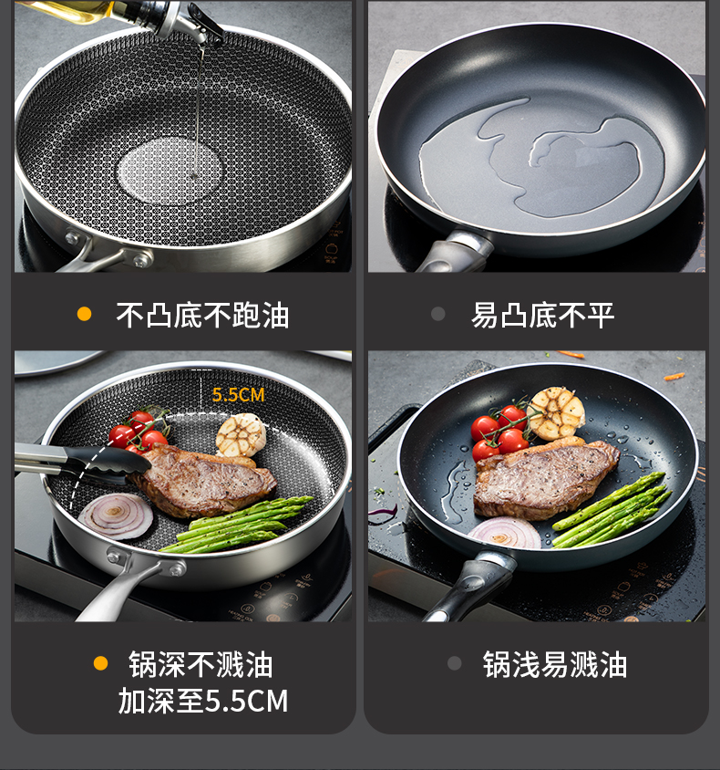 全面屏28cm 炊大皇煎锅不粘平底锅防刮耐磨煎鸡蛋煎牛排家用不粘锅带