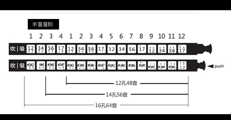 东方鼎先行者半音阶口琴12孔圆形吹孔无膜片不黏膜可全身水洗半音阶