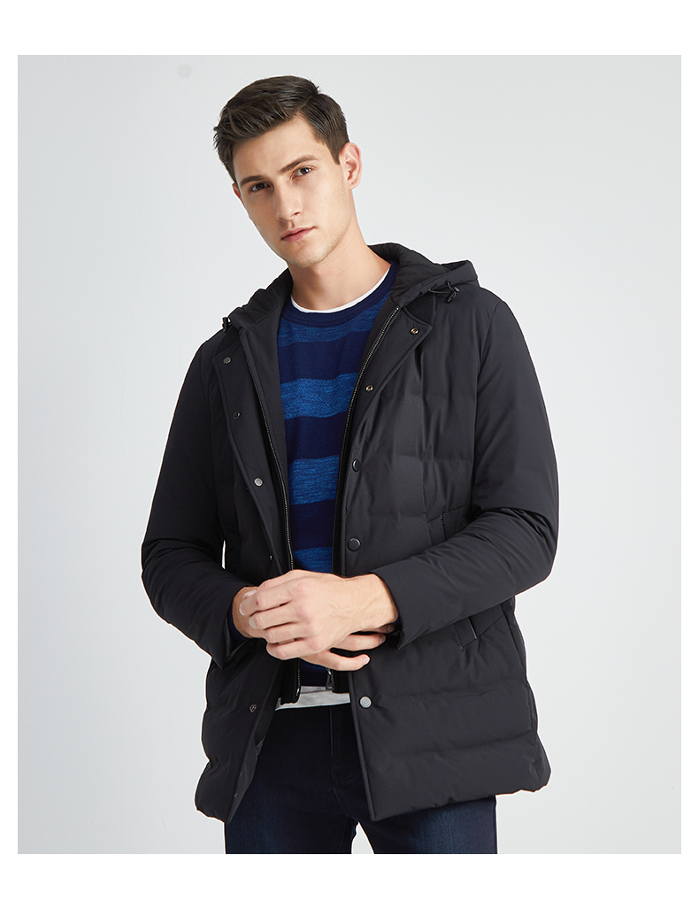 报喜鸟男装冬季休闲连帽羽绒服中长款男士修身冬天潮流厚款外套