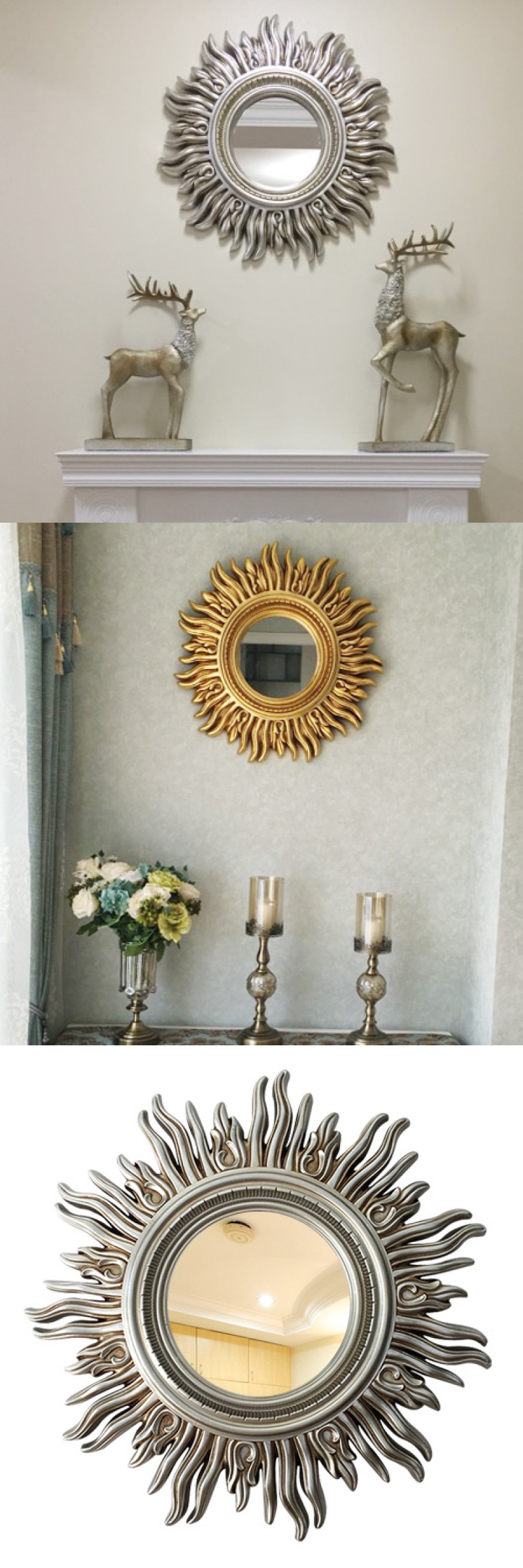 欧式太阳神镜壁挂镜子客厅浴室餐厅家居装饰摆设玄关墙面装饰镜仿古金