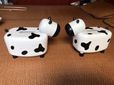 卡通小奶牛纸巾盒创意diy带牙签纸盒客厅餐厅收纳小牛纸巾盒