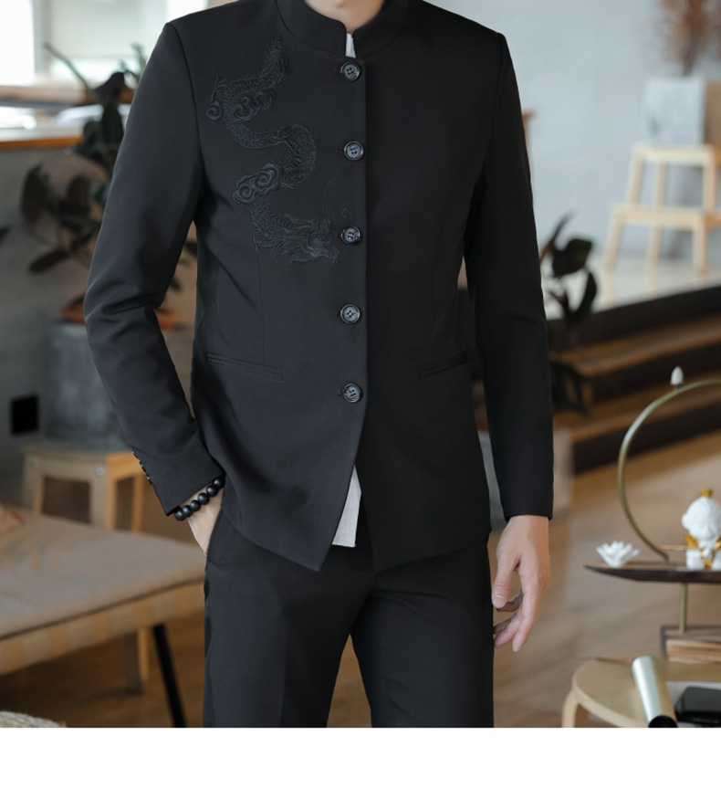 dondston秋季男士套装中山装休闲潮流外套立领修身中国风结婚礼服