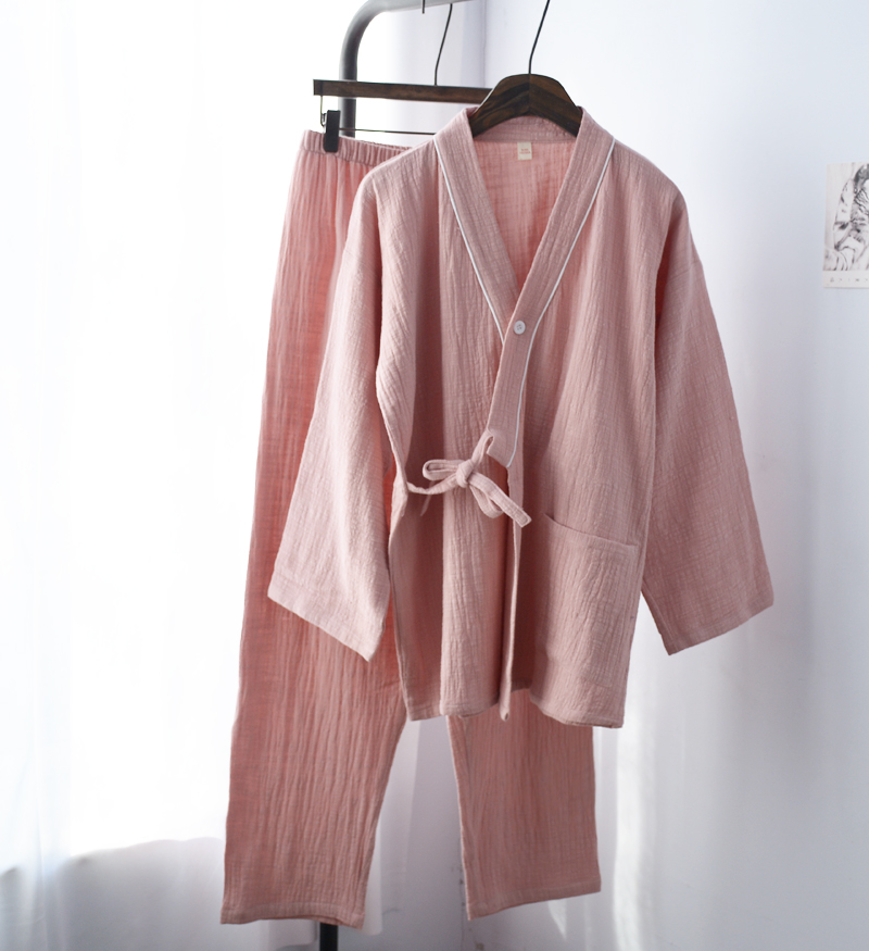 日式和服睡衣男女式棉纱布水洗竹节棉汗蒸情侣家居服fishbasket