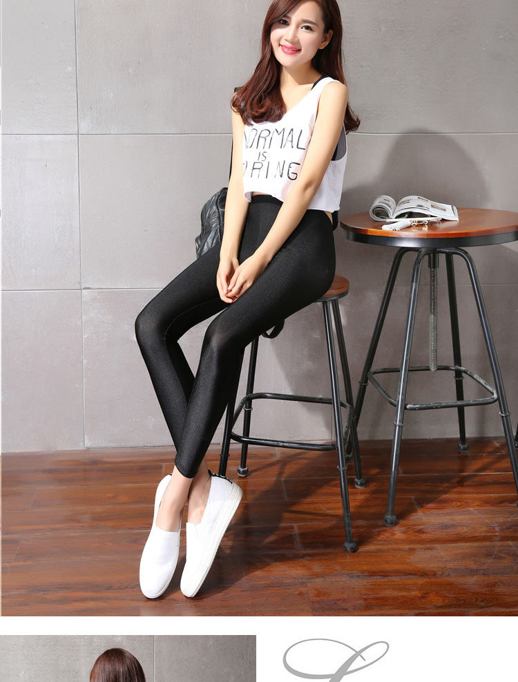 光泽裤薄款外穿打底裤女显瘦健美裤黑色加大码踩脚裤七分两条小码80
