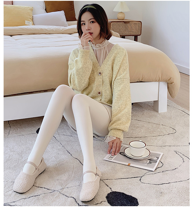 可莉允日系春秋加厚白色连裤袜微压显瘦中厚洛丽塔米白色丝袜打底袜